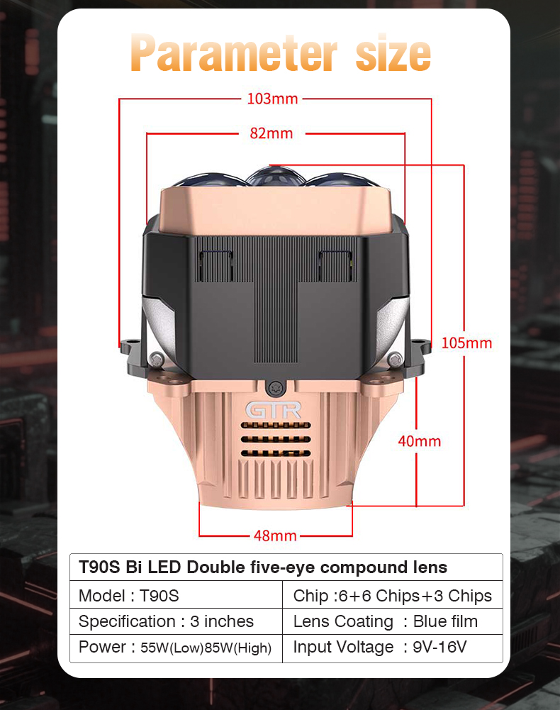 Premium 55W/85W 5 Eyes Direct LED LENS Module Double Reflective Cups Bifocal Lens Projector Car Led Headlight for Retrofit