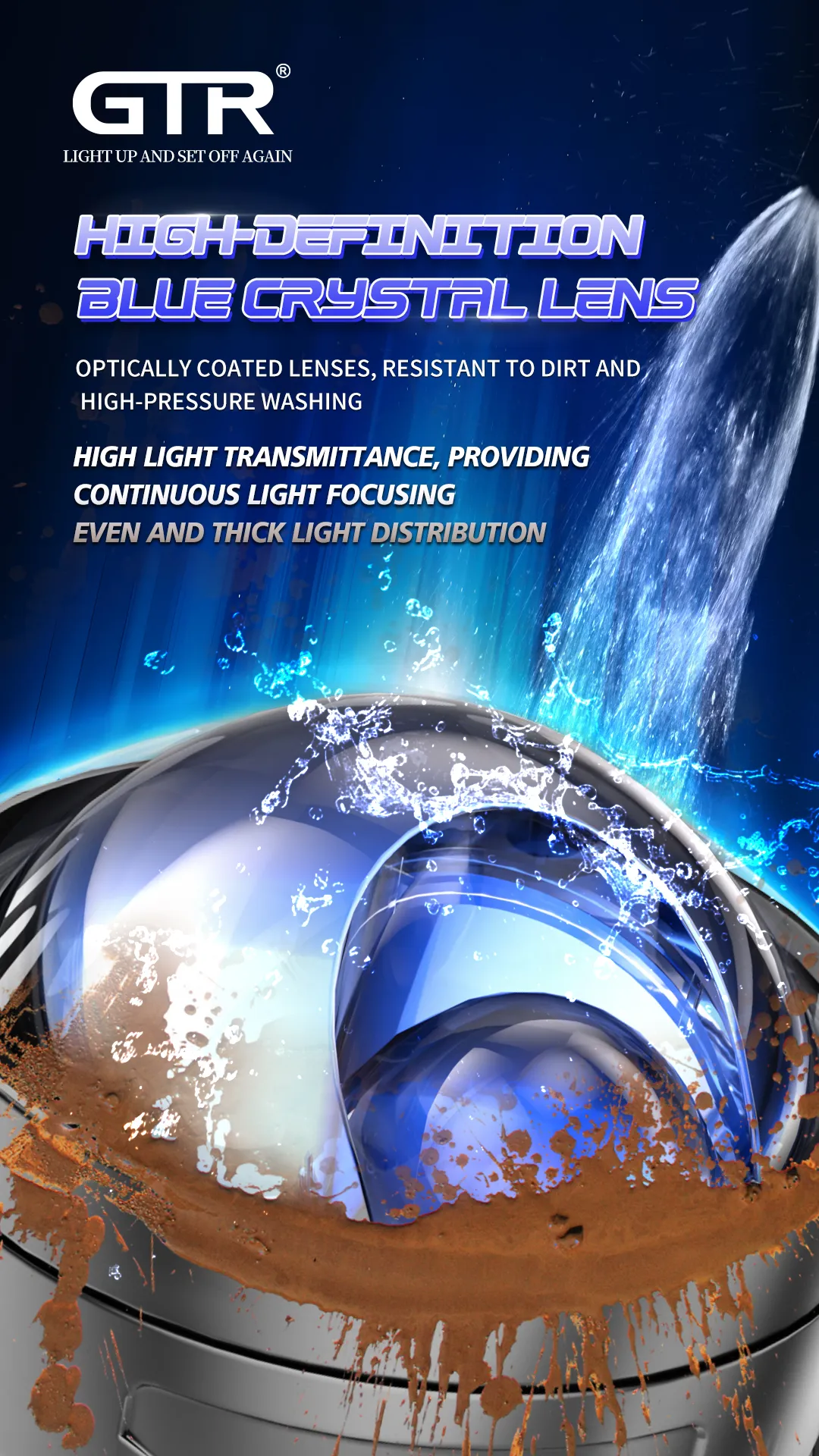 Customized 50W 12V 6+1 Chips Single Color 5800K Bi LED Lens Projector Fog Lamp With Single Direct Laser for Vehicles