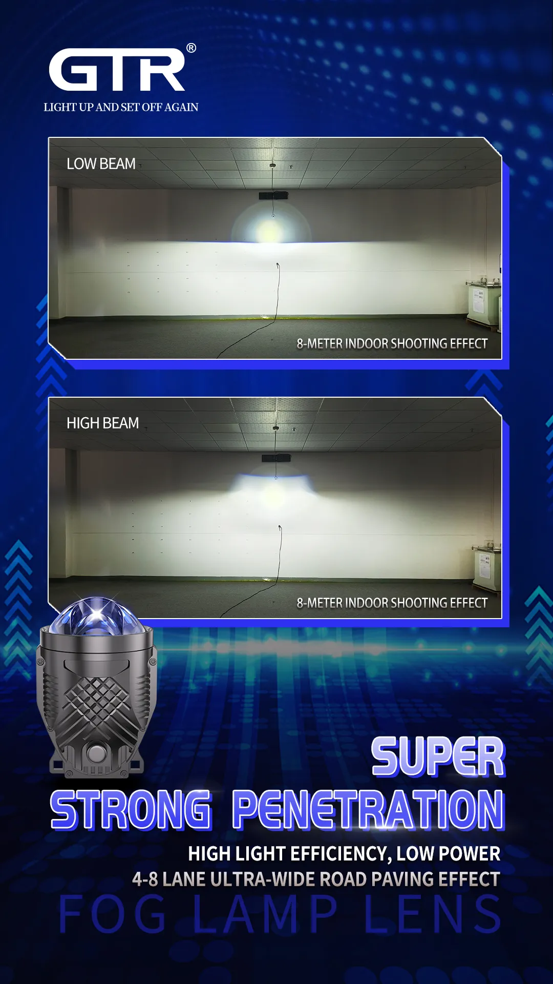 Customized 50W 12V 6+1 Chips Single Color 5800K Bi LED Lens Projector Fog Lamp With Single Direct Laser for Vehicles