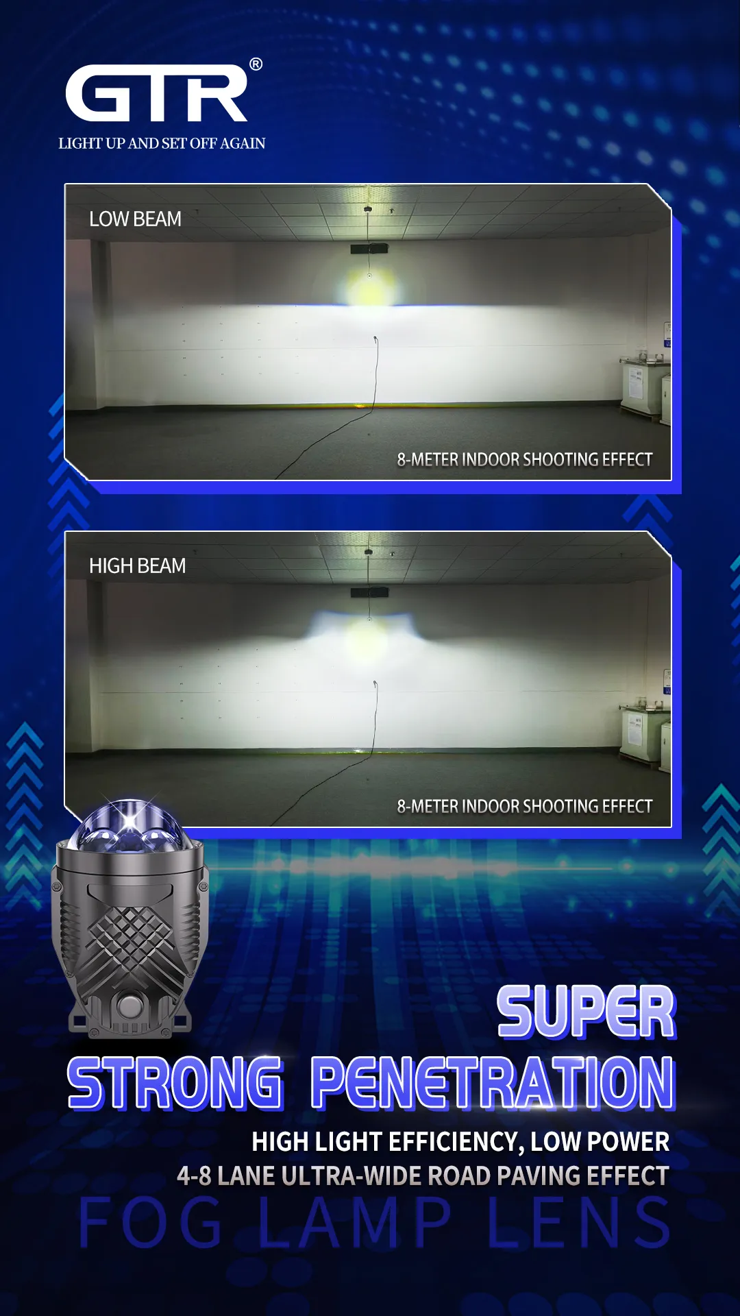 Customized 58W 12V 6+2 Chips Single Color 5800K Bi LED Lens Projector Fog Lamp With Double Direct Lasers for Vehicles