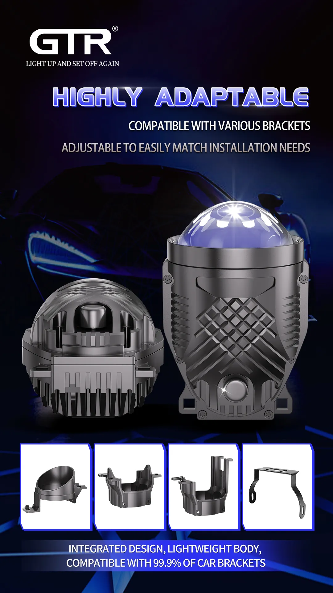 35W/43W High-Lo Beam 3 Inch Borosilicate Glass HD Lens Projector Car Front Bumper Grille Led Fog Driving Lights Fog Lamp with Bracket