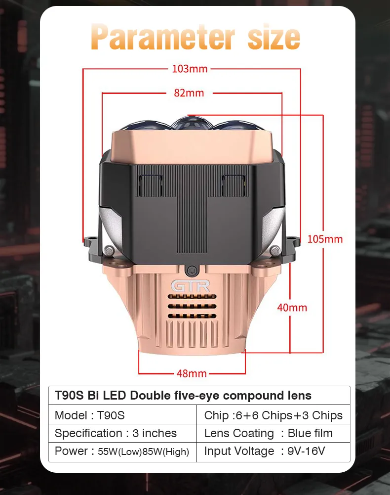 Premium 55W/85W 5 Eyes Direct LED LENS Module Double Reflective Cups Bifocal Lens Projector Car Led Headlight for Retrofit