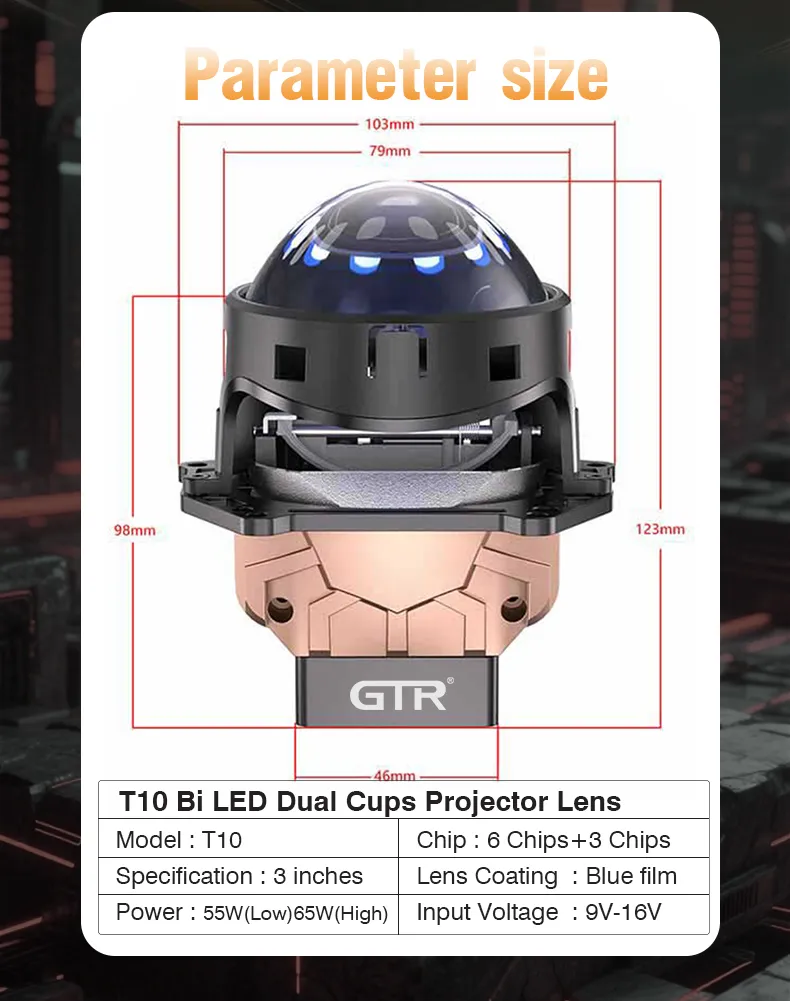 Premium 55W/65W Biled Projector Double Reflective Cups Bifocal Lens Projector Car Led Headlight for Retrofit
